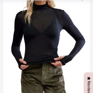 Free People Black Sheer Turtleneck Long-Sleeve Top
